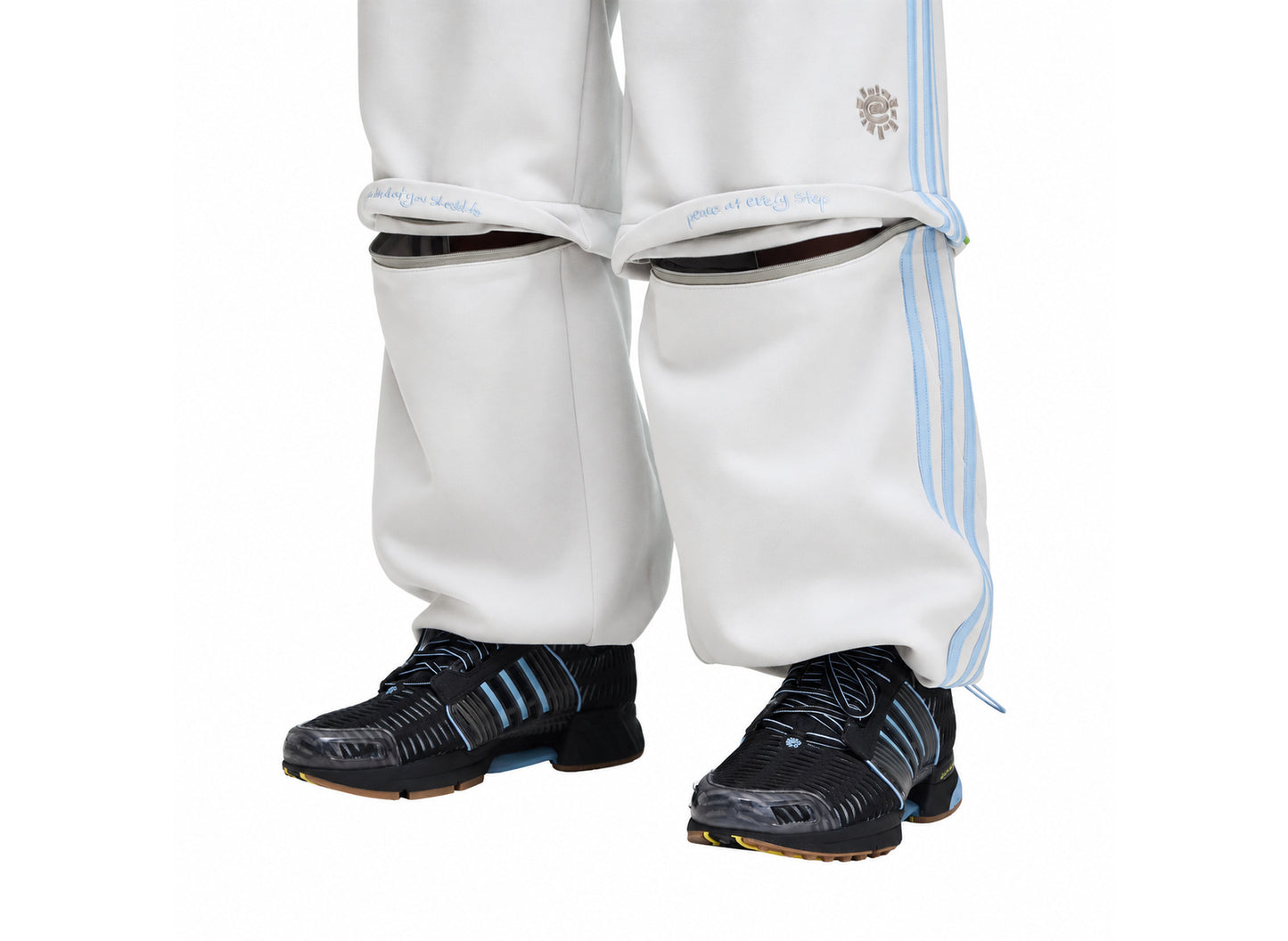 Adidas x Always Do What You Should Do Spacer Teamgeist Open Hem Pants in Light Solid Grey — zip off leg detail view