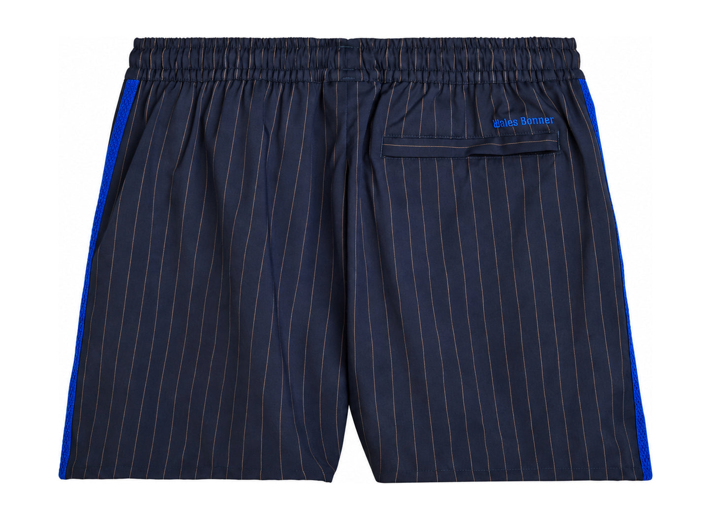 Adidas x Wales Bonner Pinstripe Shorts in Night Navy — back view