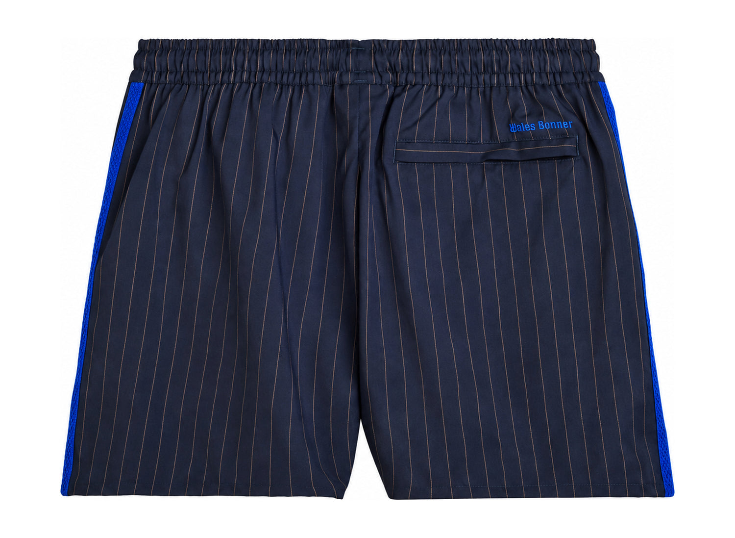 Adidas x Wales Bonner Pinstripe Shorts in Night Navy — back view