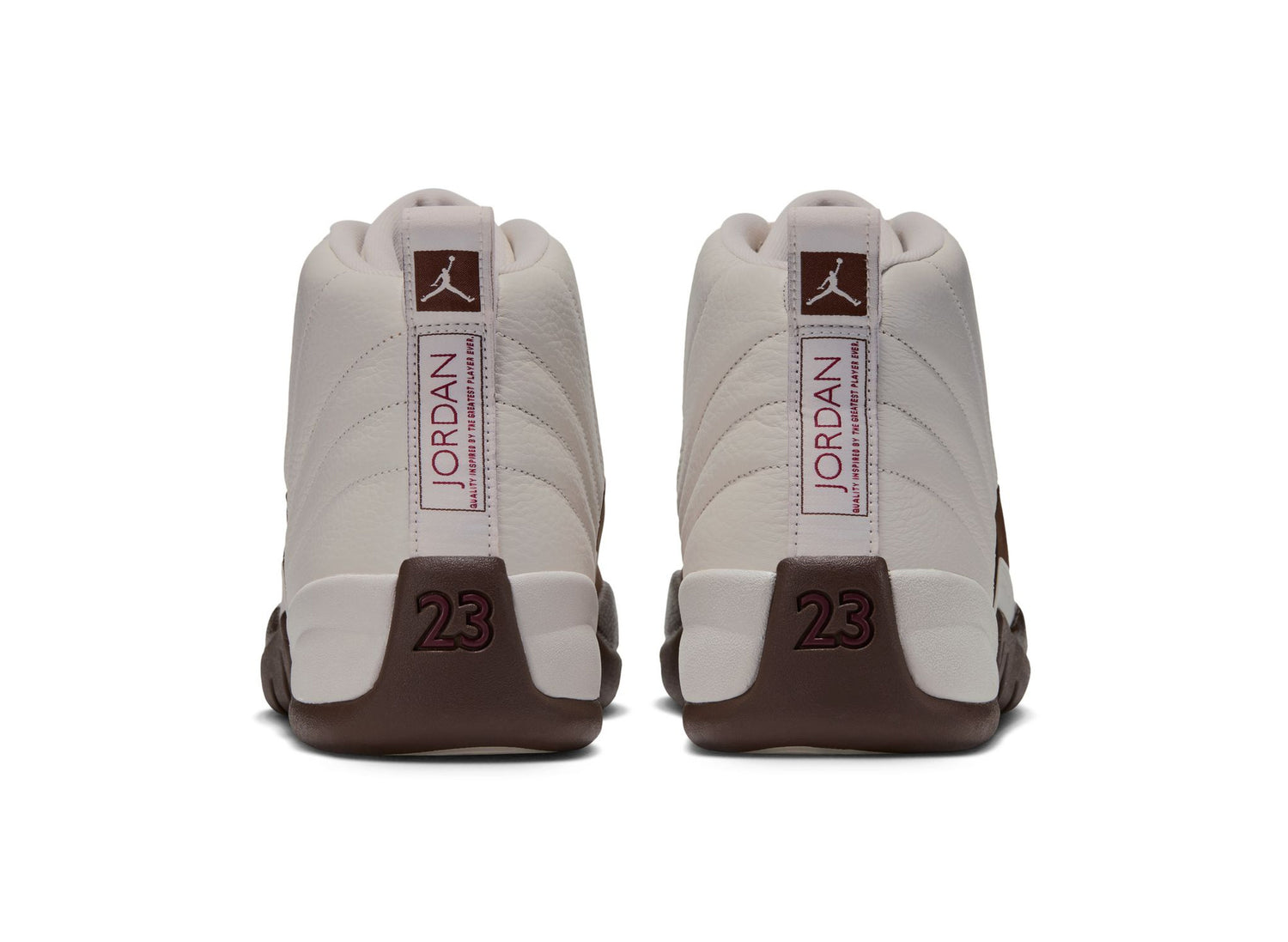 Air Jordan 12 Fireside CT8013-105 in Light Orewood Brown and Cacao Wow, heels view
