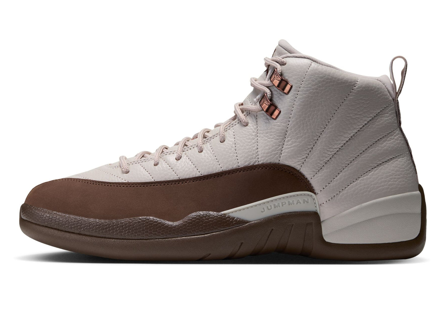 Air Jordan 12 Fireside CT8013-105 in Light Orewood Brown and Cacao Wow, left side view