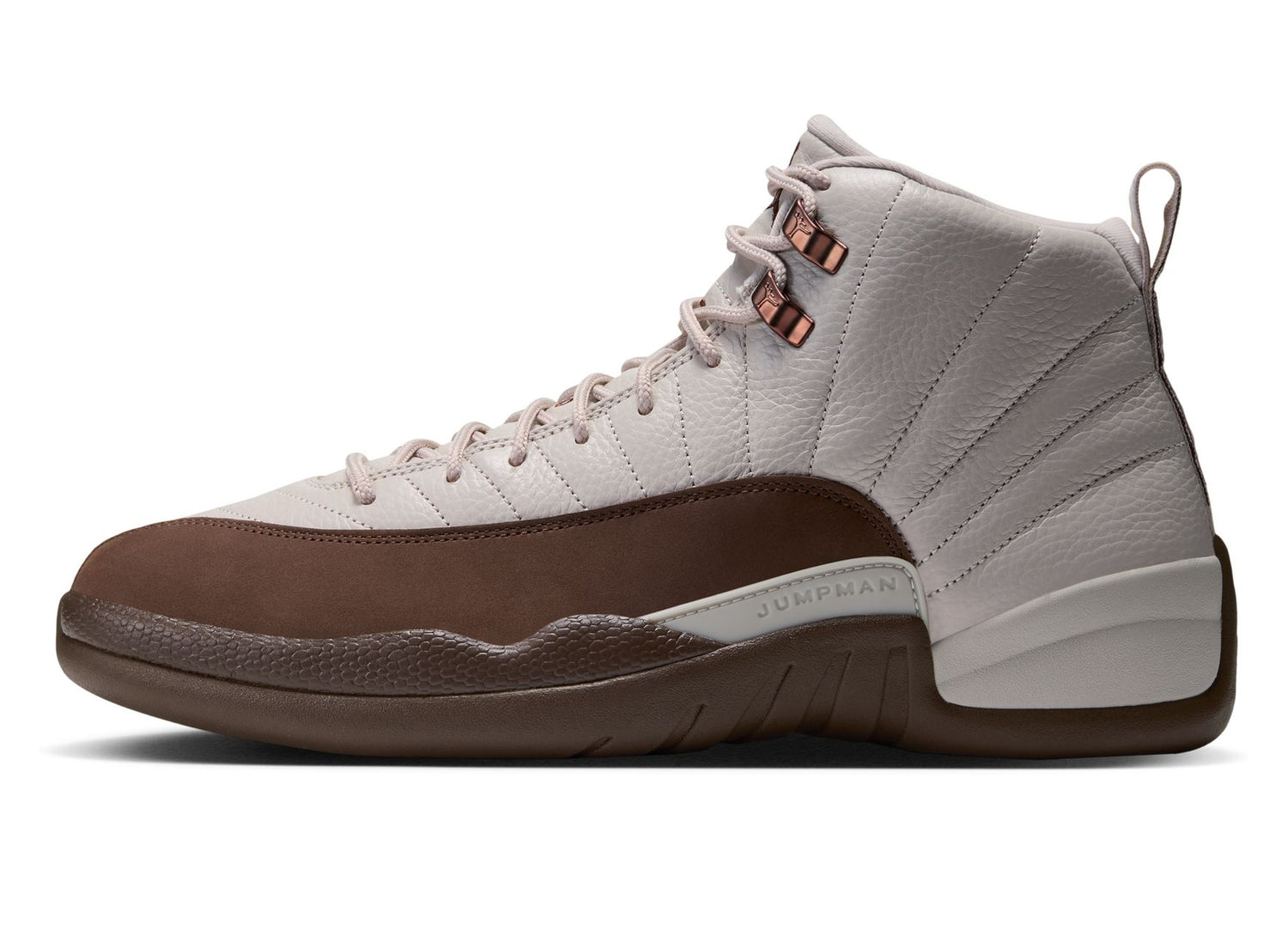 Air Jordan 12 Fireside CT8013-105 in Light Orewood Brown and Cacao Wow, left side view