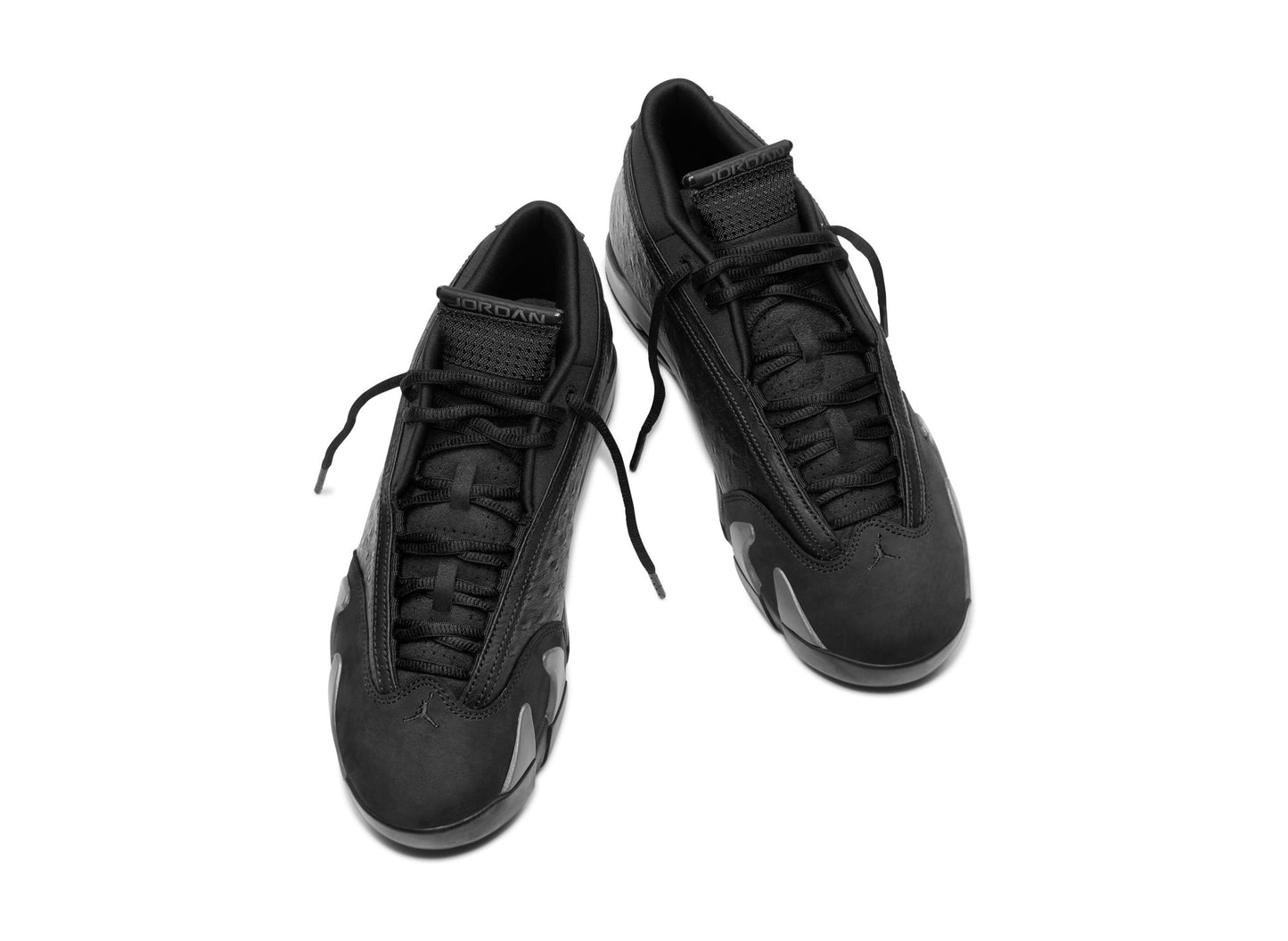 Air Jordan 14 Low OG SP Black Pack in Black / Off Noir — front angled pair view