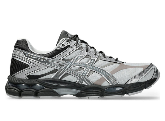 Asics Gel-Cumulus 16 in Glacier Grey / Carbon — right facing side view