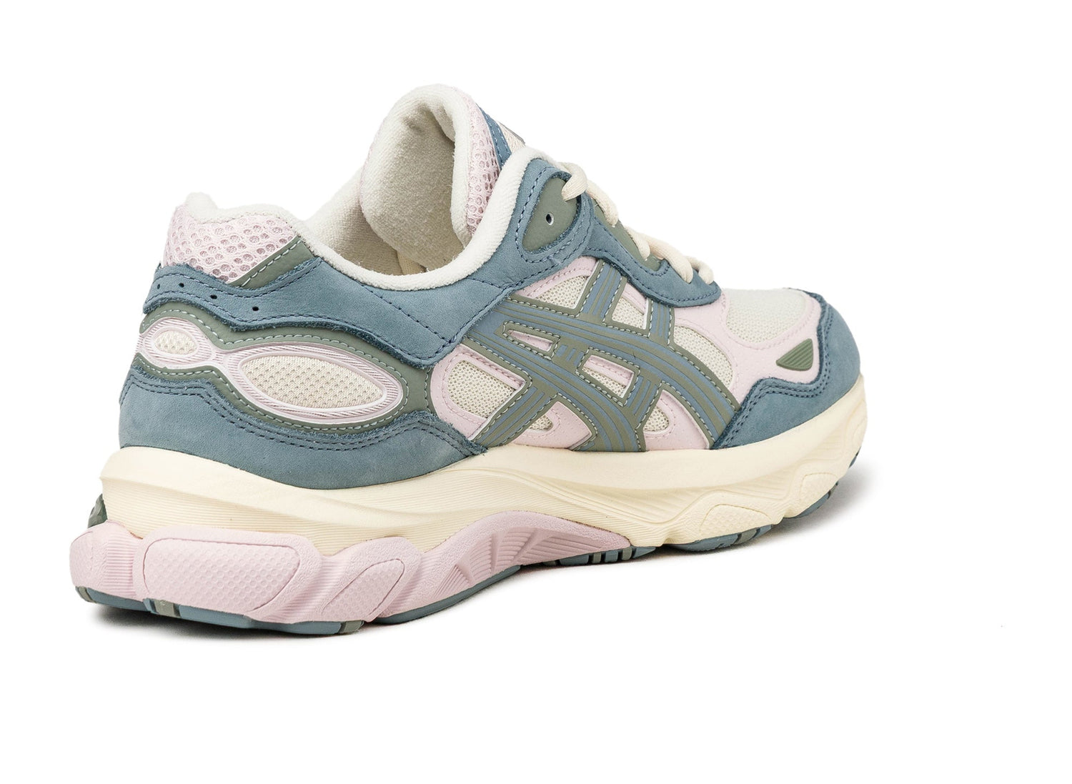 Asics Gel-NYC 2.0 in Ivory / Slate Blue, right facing rear quarter view.