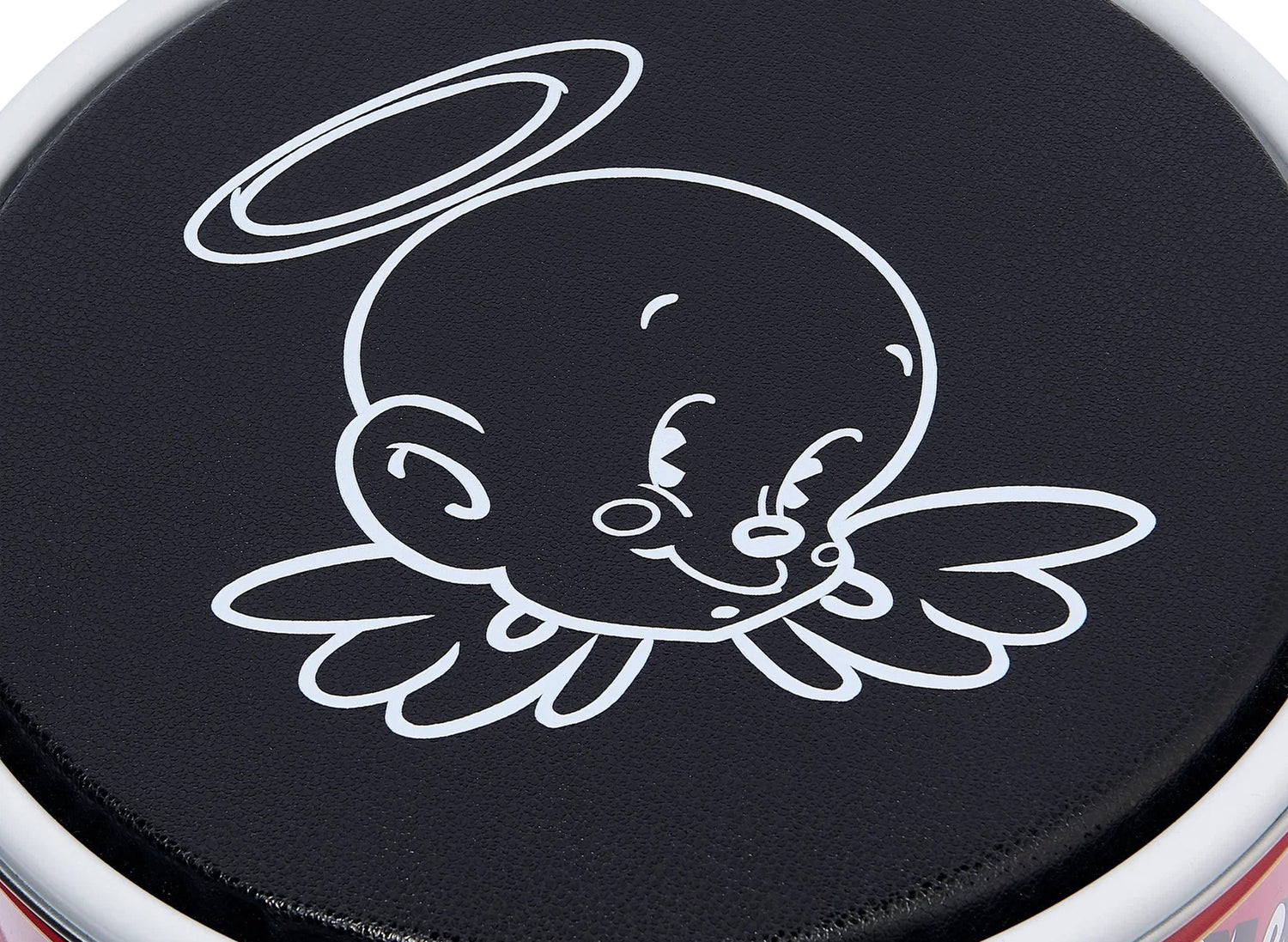 Saint Michael x BAPE Can Stool in White and Red, can-shaped stool, view 3