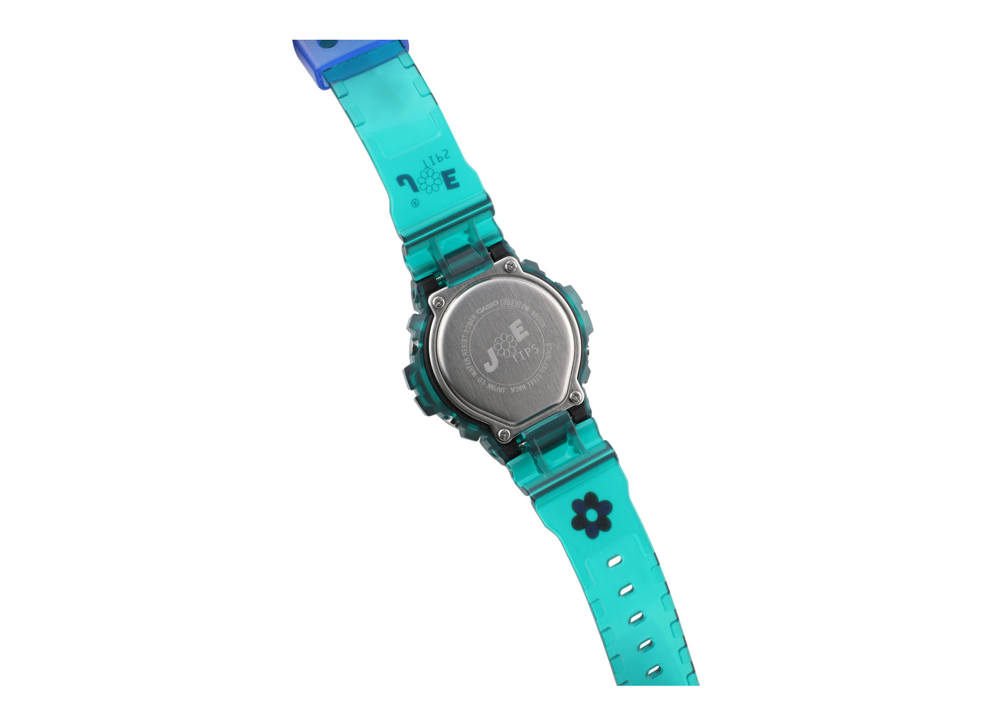 Casio G-Shock x Jae Tips DW6900JT26-3 watch in teal, engraved case-back detail