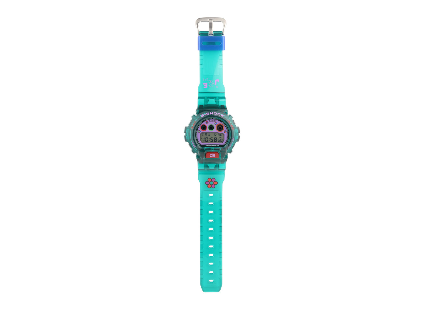 Casio G-Shock x Jae Tips DW6900JT26-3 watch in teal, unrolled strap view