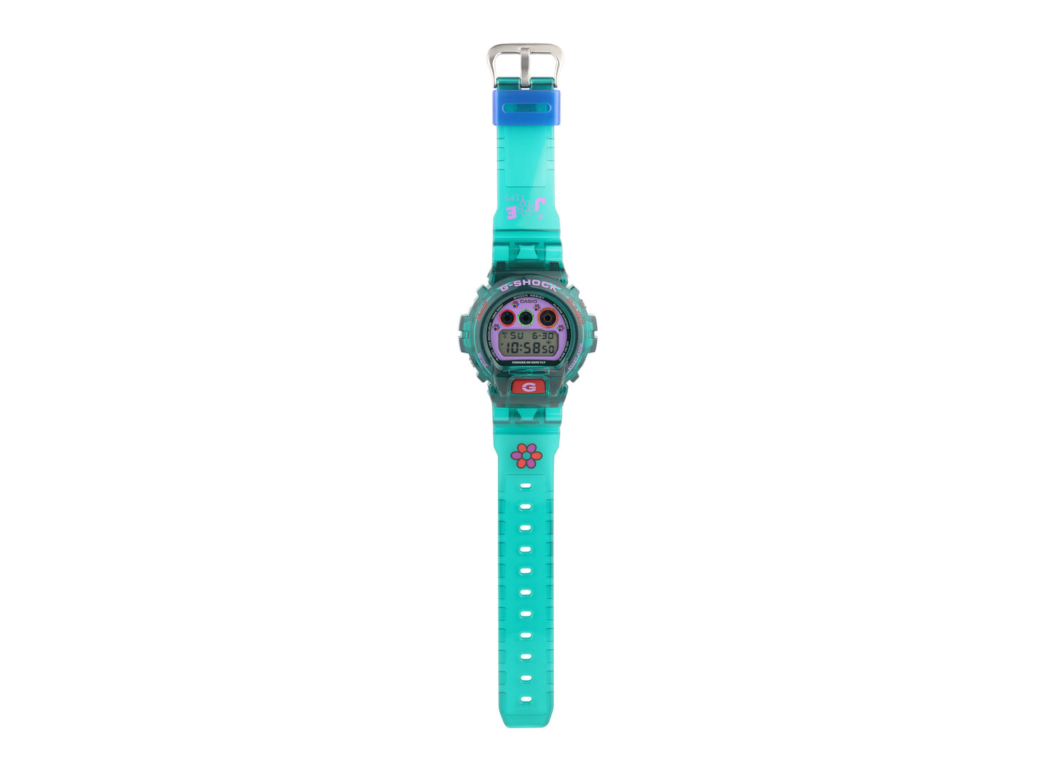 Casio G-Shock x Jae Tips DW6900JT26-3 watch in teal, unrolled strap view