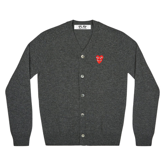 Comme des Garçons Play Double Heart Cardigan in Grey, style AZ-N076-051-2, front view