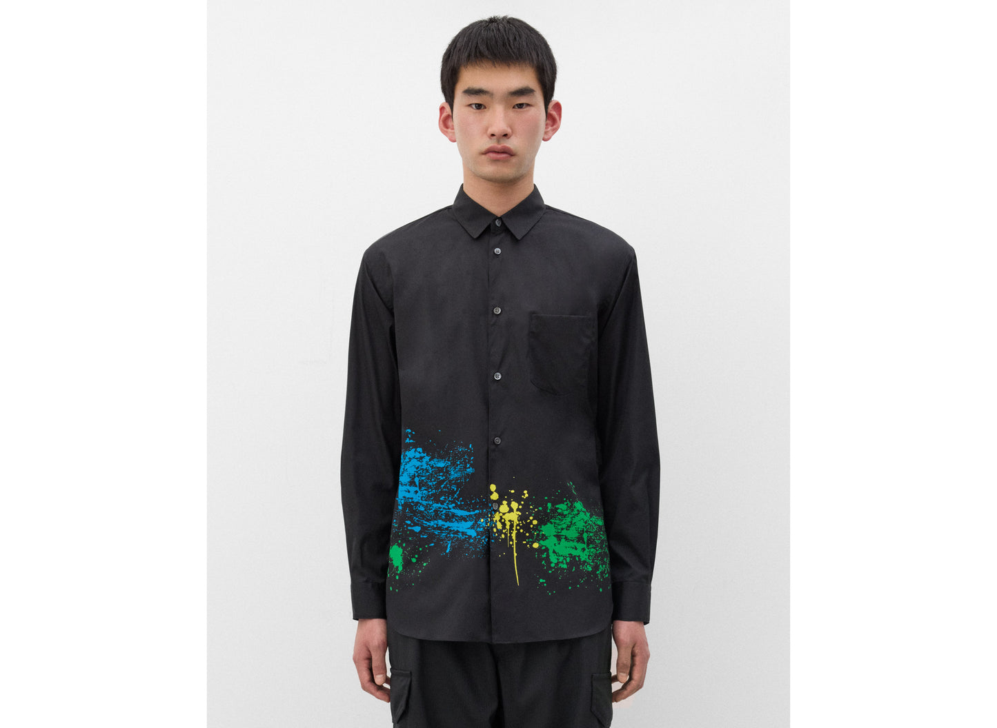 Comme des Garçons SHIRT Paint Splatter Button-Up in Black — product photo 3