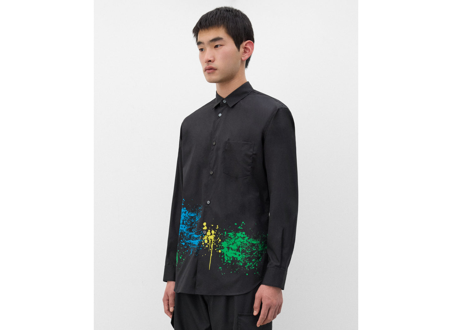 Comme des Garçons SHIRT Paint Splatter Button-Up in Black — product photo 4