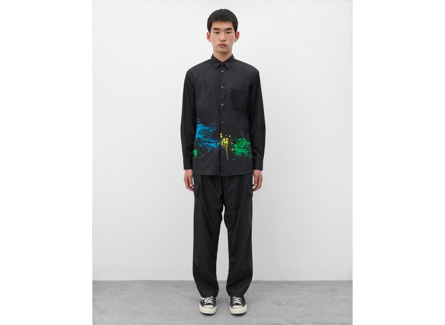Comme des Garçons SHIRT Paint Splatter Button-Up in Black — product photo 6