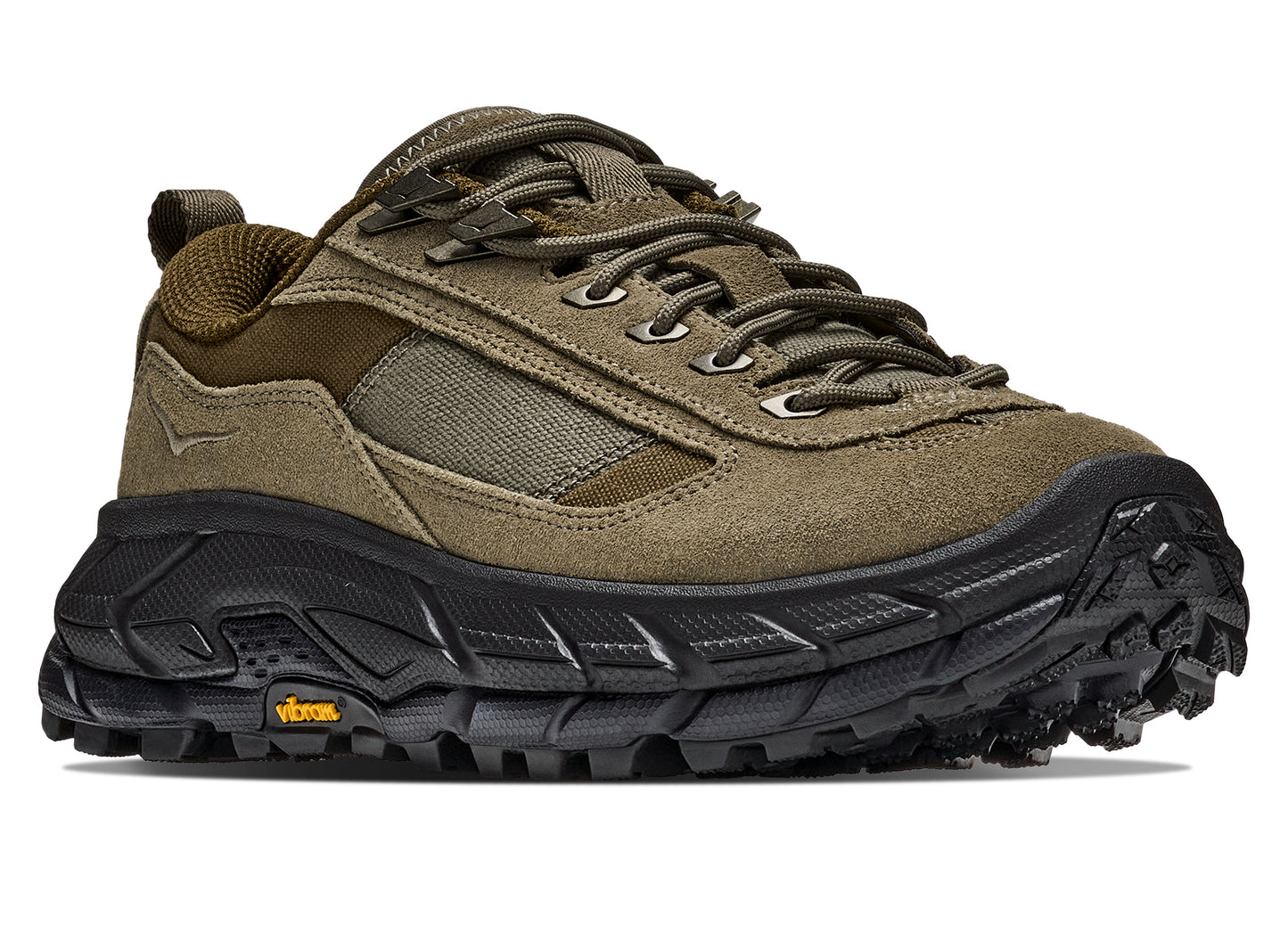 Hoka Tor Summit FLD in Black / Antique Olive — front angle right view