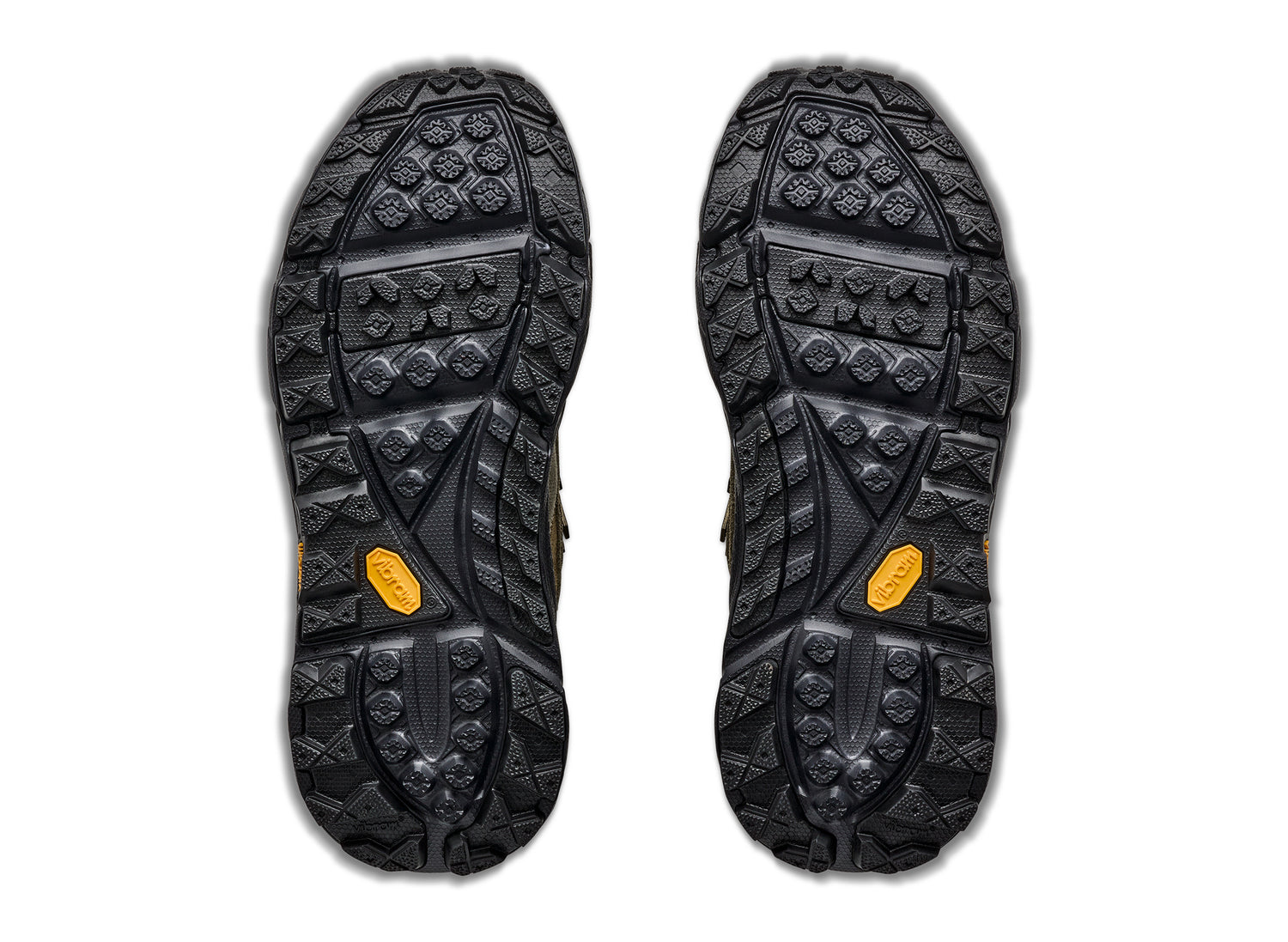Hoka Tor Summit FLD in Black / Antique Olive — outsoles view