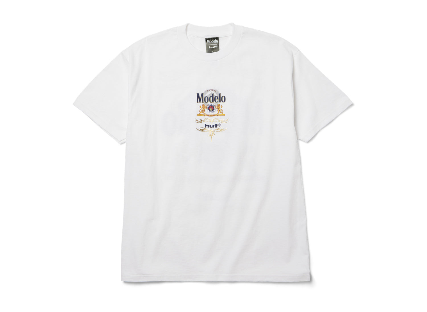 HUF x Modelo Label T-Shirt in White, front view