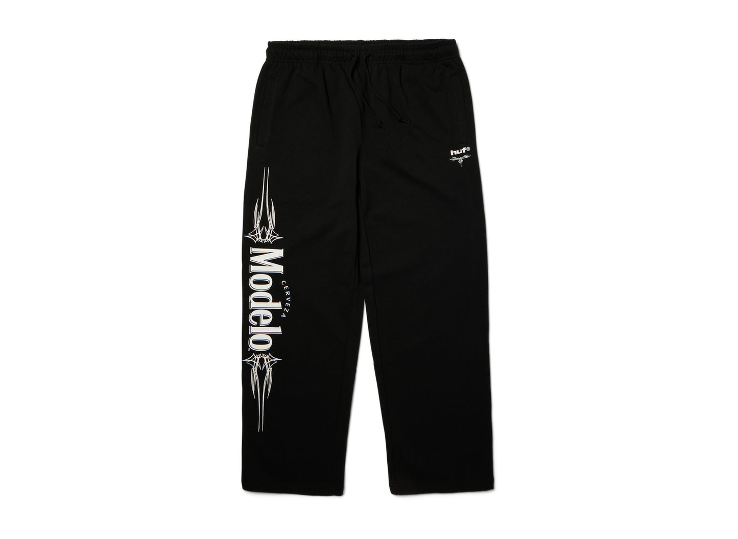 HUF x Modelo Pinstripe Sweatpants in Black, front view