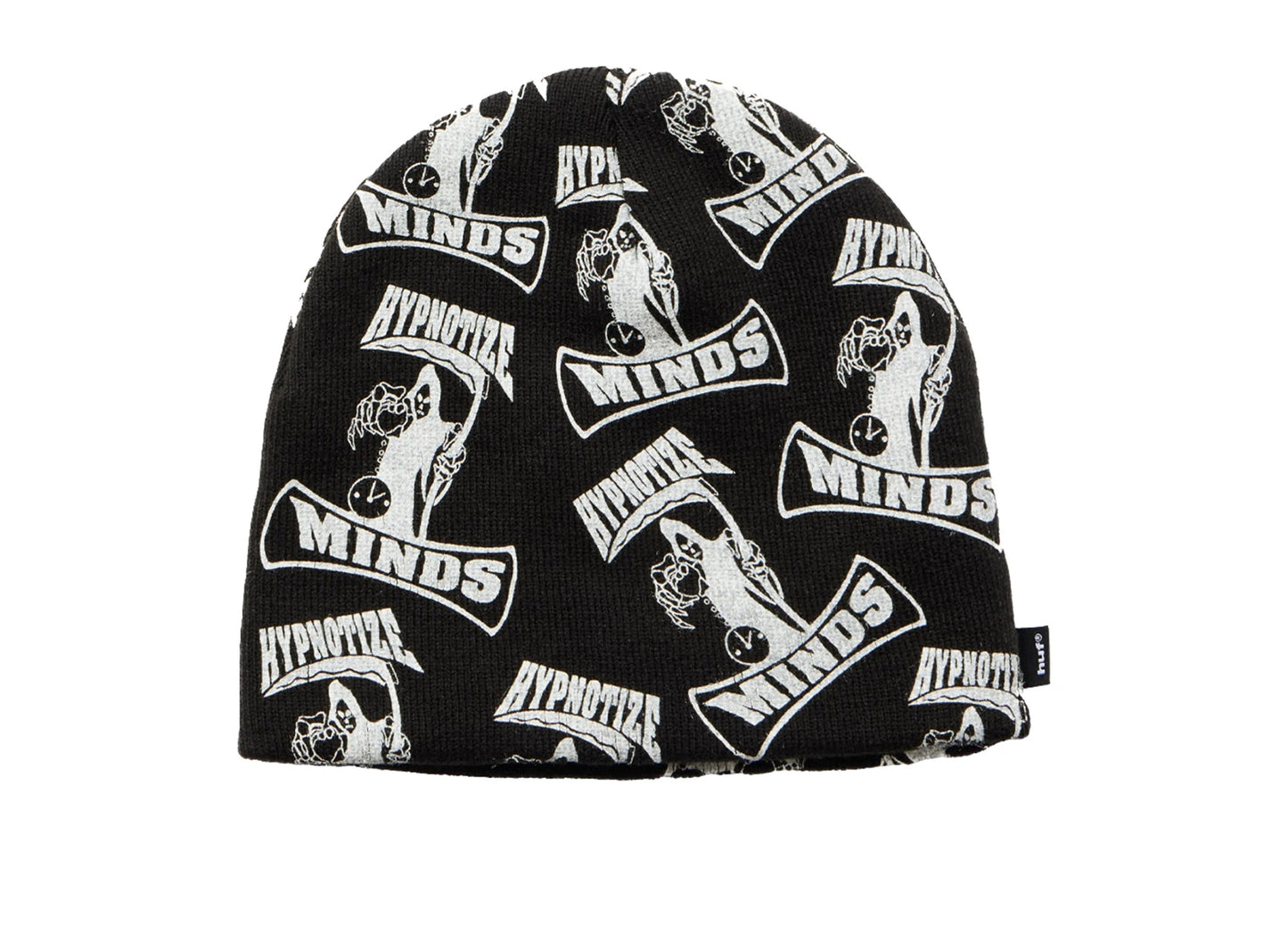 HUF x Three 6 Mafia Skull Beanie in Black, front view