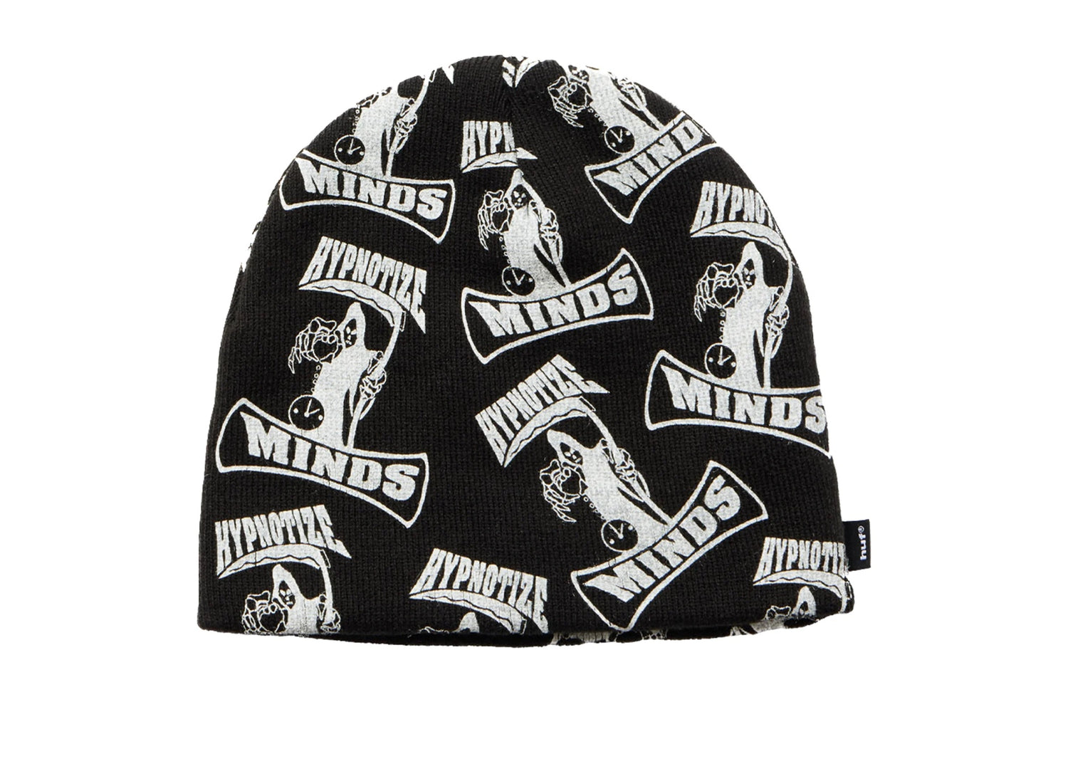 HUF x Three 6 Mafia Skull Beanie in Black, front view