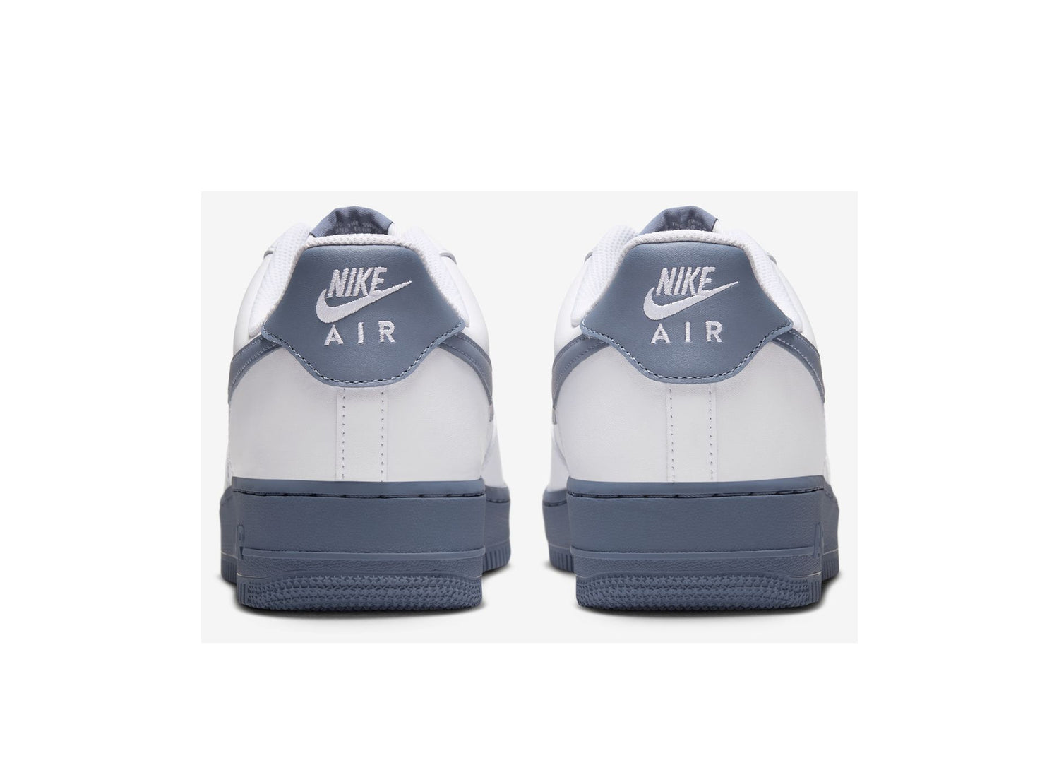 Nike Air Force 1 '07 in White / Diffused Blue / Metallic Silver — rear view of the pair