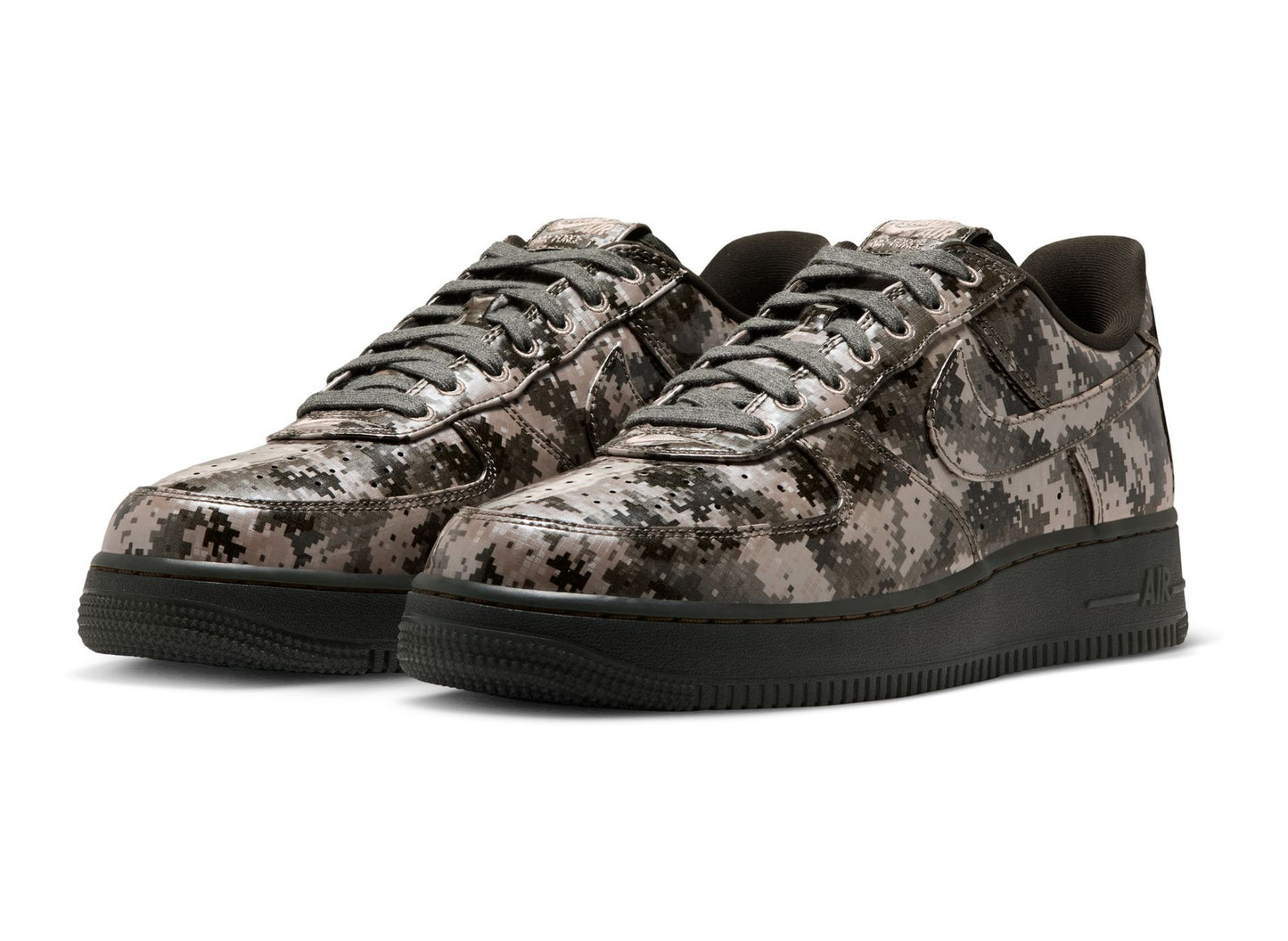 Nike Air Force 1 Low Retro Camo in Multi-Color / Rough Green — front angle pair