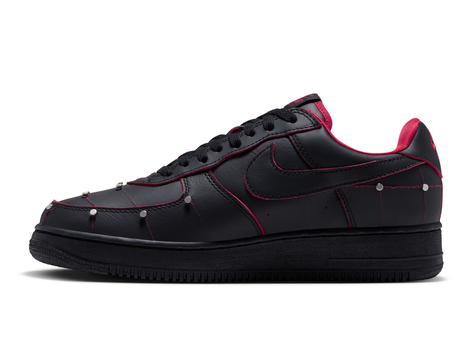 Nike Air Force 1 Nightmare in Black / Gym Red / Metallic Silver — alternate left profile
