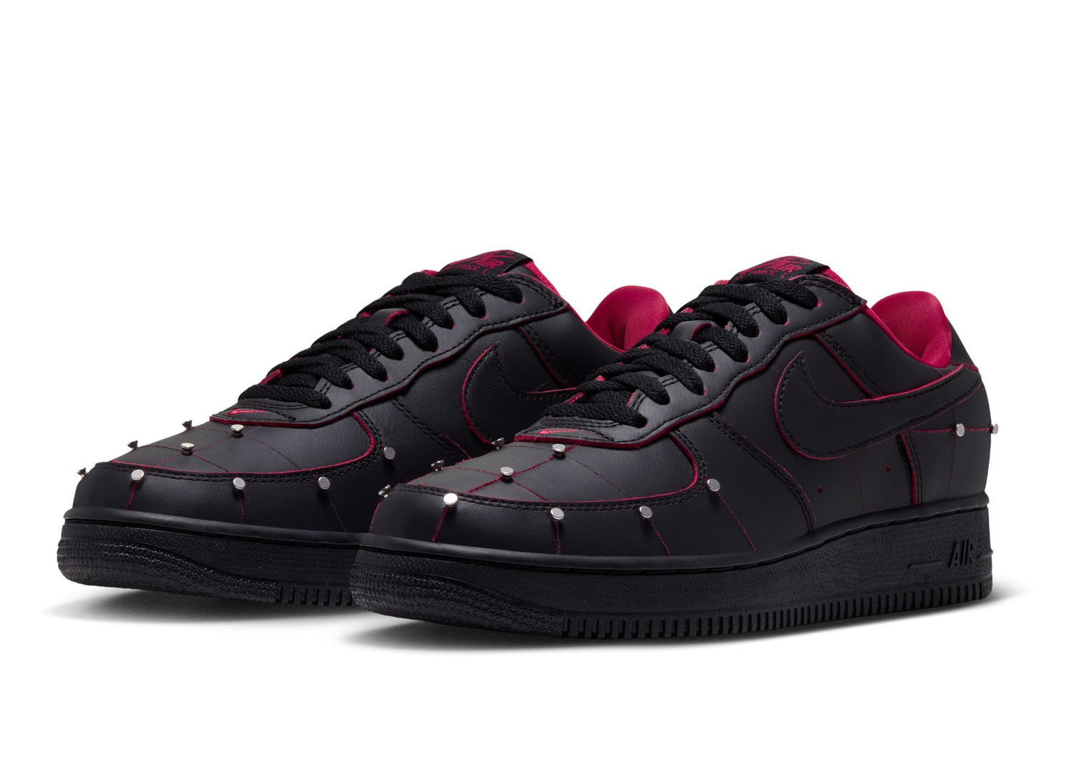 Nike Air Force 1 Nightmare in Black / Gym Red / Metallic Silver — front pair
