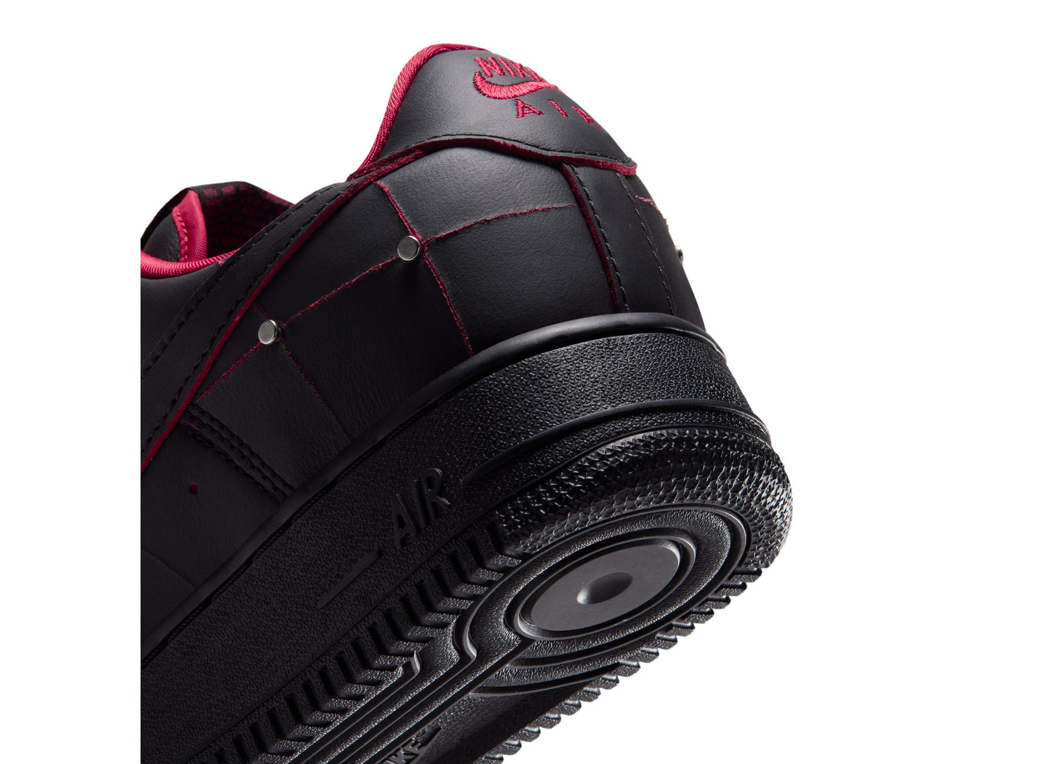 Nike Air Force 1 Nightmare in Black / Gym Red / Metallic Silver — heel detail