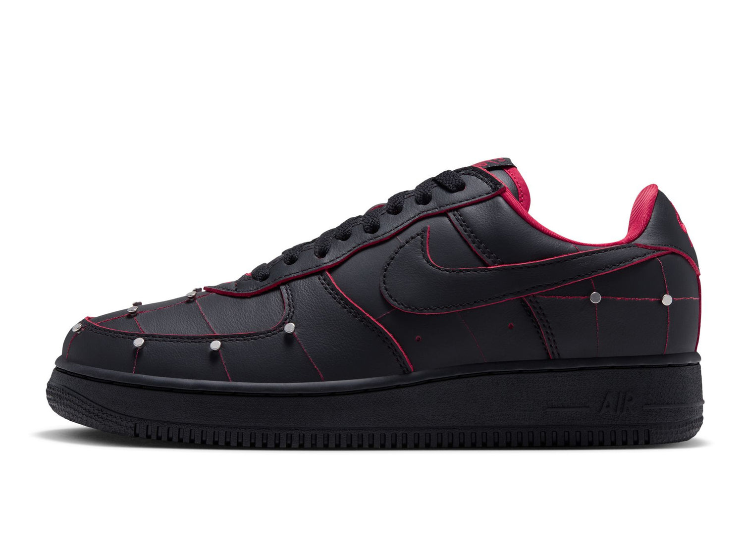 Nike Air Force 1 Nightmare in Black / Gym Red / Metallic Silver — left profile