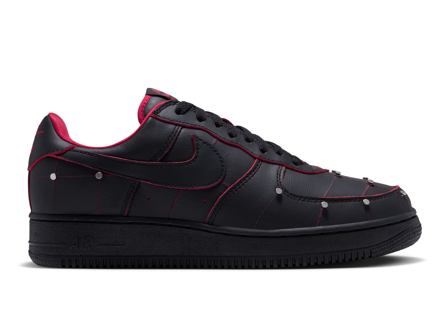Nike Air Force 1 Nightmare in Black / Gym Red / Metallic Silver — right profile