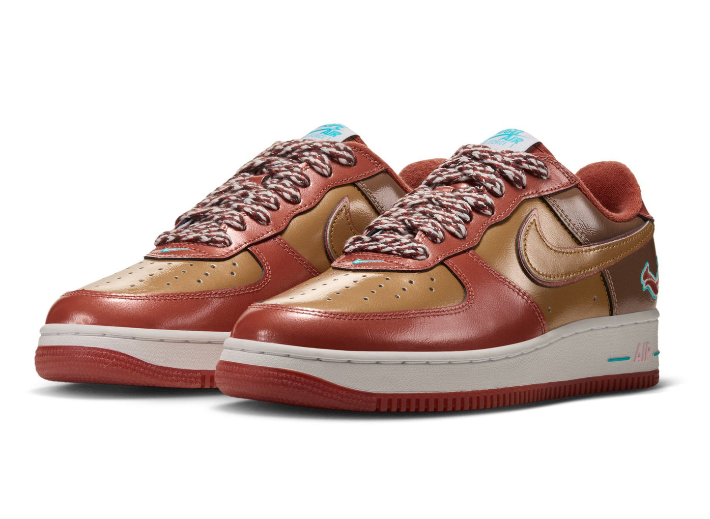 Nike x NIGO x J-Hope Air Force 1 '01 IO8766-800 in Burnt Sunrise — front angle pair