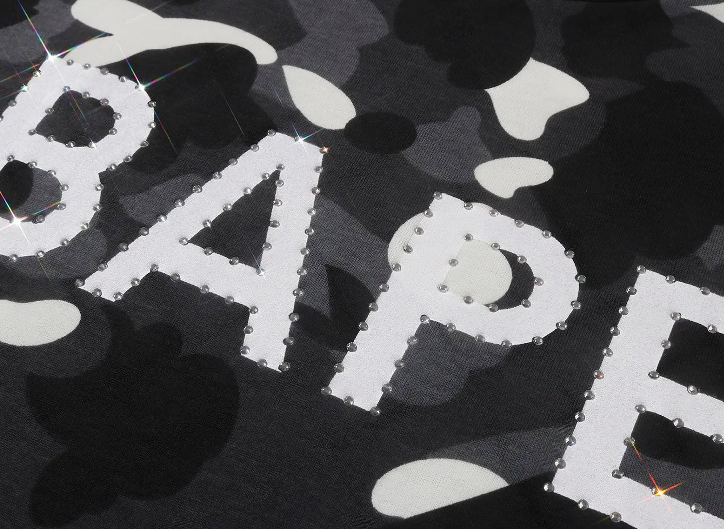 A Bathing Ape City Camo Rhinestone Bape Logo Tee in Black — view 4