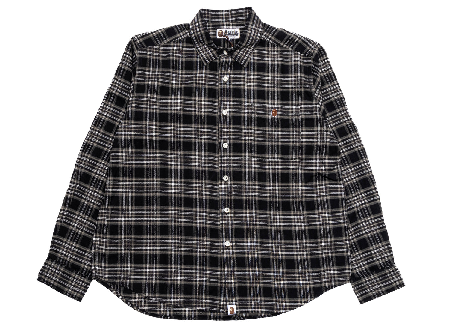 A Bathing Ape One Point Flannel Check Relaxed Fit Shirt in Black