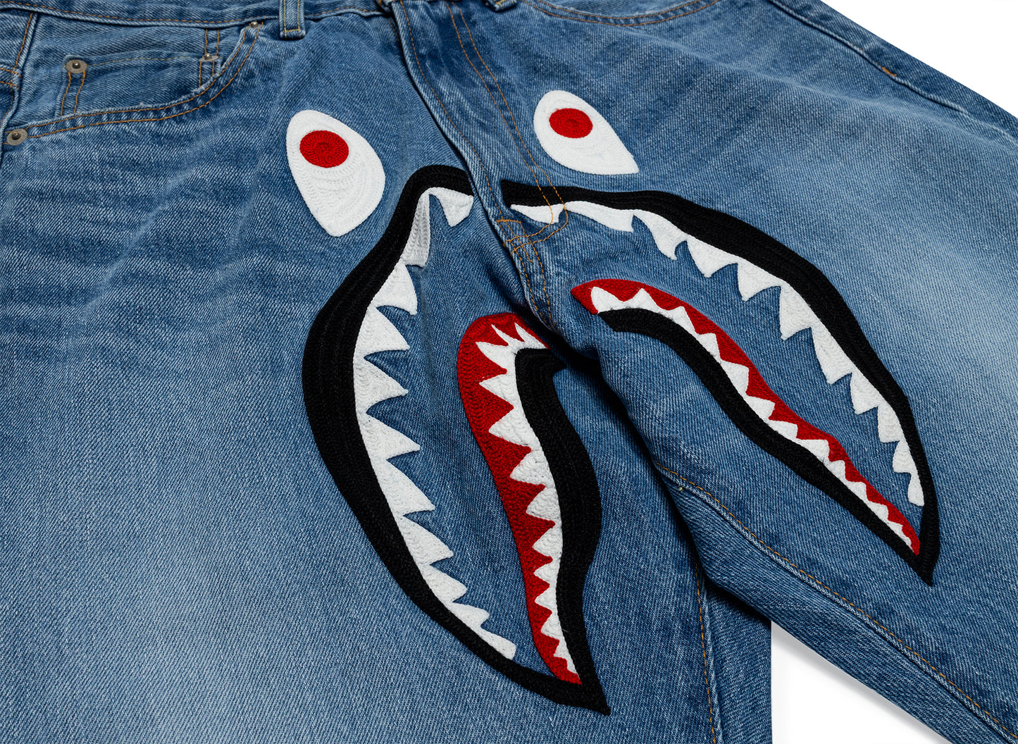A Bathing Ape Shark Loose Fit 13 Oz Denim Pants in Indigo — view 2