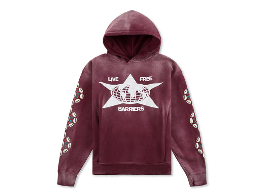 Barriers Cowrie Shell Hidden Pocket Hoodie in Burgundy Marble Dye