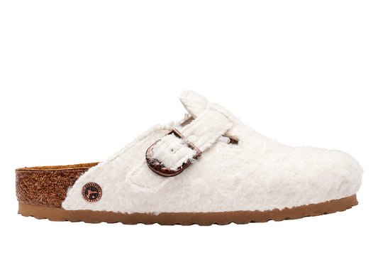 Birkenstock x Cole Bennett Boston Woolly Moon in Off-White, side view