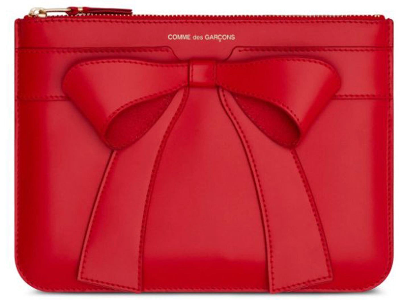 Comme des Garçon Wallet Big Bow Medium Zip Pouch in Red