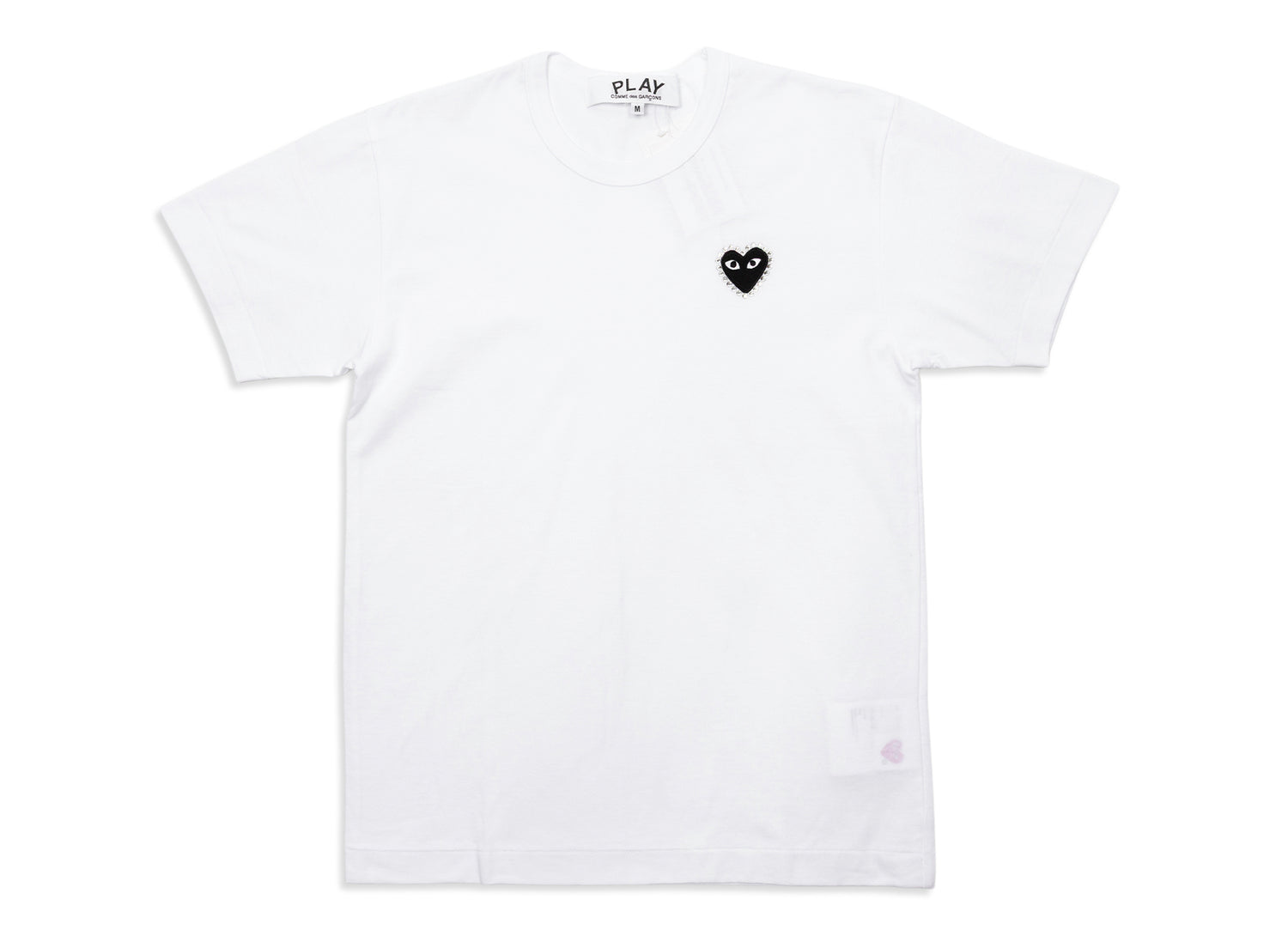 Comme des Garçons PLAY Rhinestone Heart Tee in White/Black