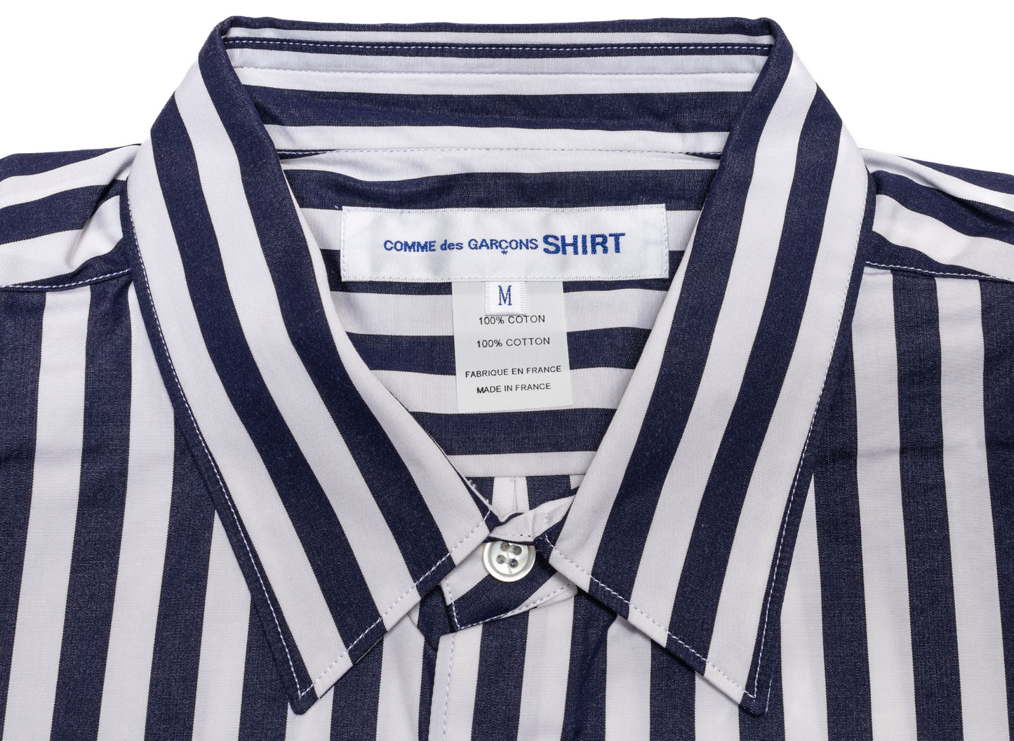 Comme des Garçons SHIRT FOREVER Relaxed Long-Sleeve Shirt in Blue, collar detail