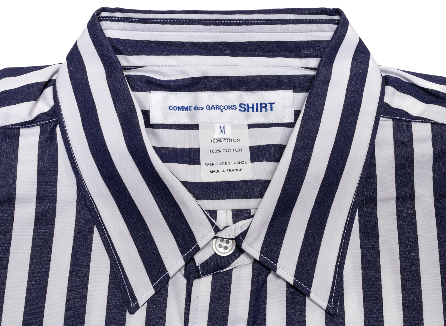 Comme des Garçons SHIRT FOREVER Relaxed Long-Sleeve Shirt in Blue, collar detail