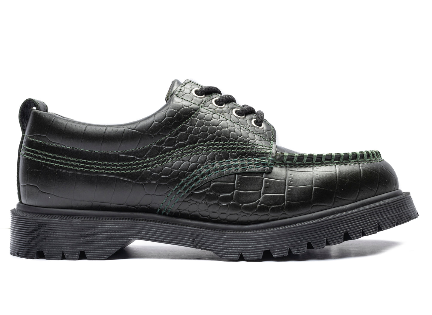 Dr. Martens Lowell Atlas Croc Emboss in DMS Green, men's croc-embossed shoe
