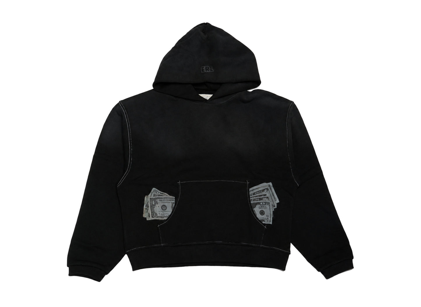ERL Men's Money Hoodie in Black, men's cotton hooded sweatshirt with graphic