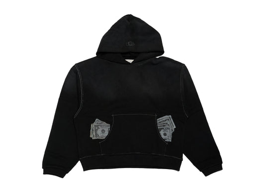 ERL Men's Money Hoodie in Black, men's cotton hooded sweatshirt with graphic