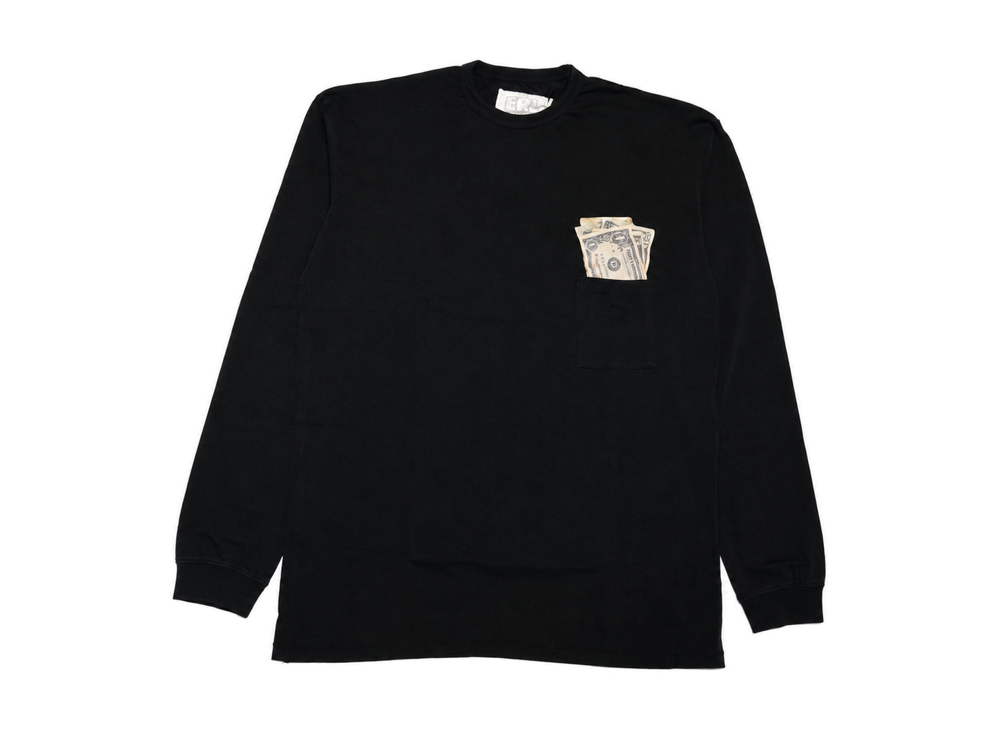 ERL Men's Money Long-Sleeve Tee in Black, men's cotton crewneck t-shirt
