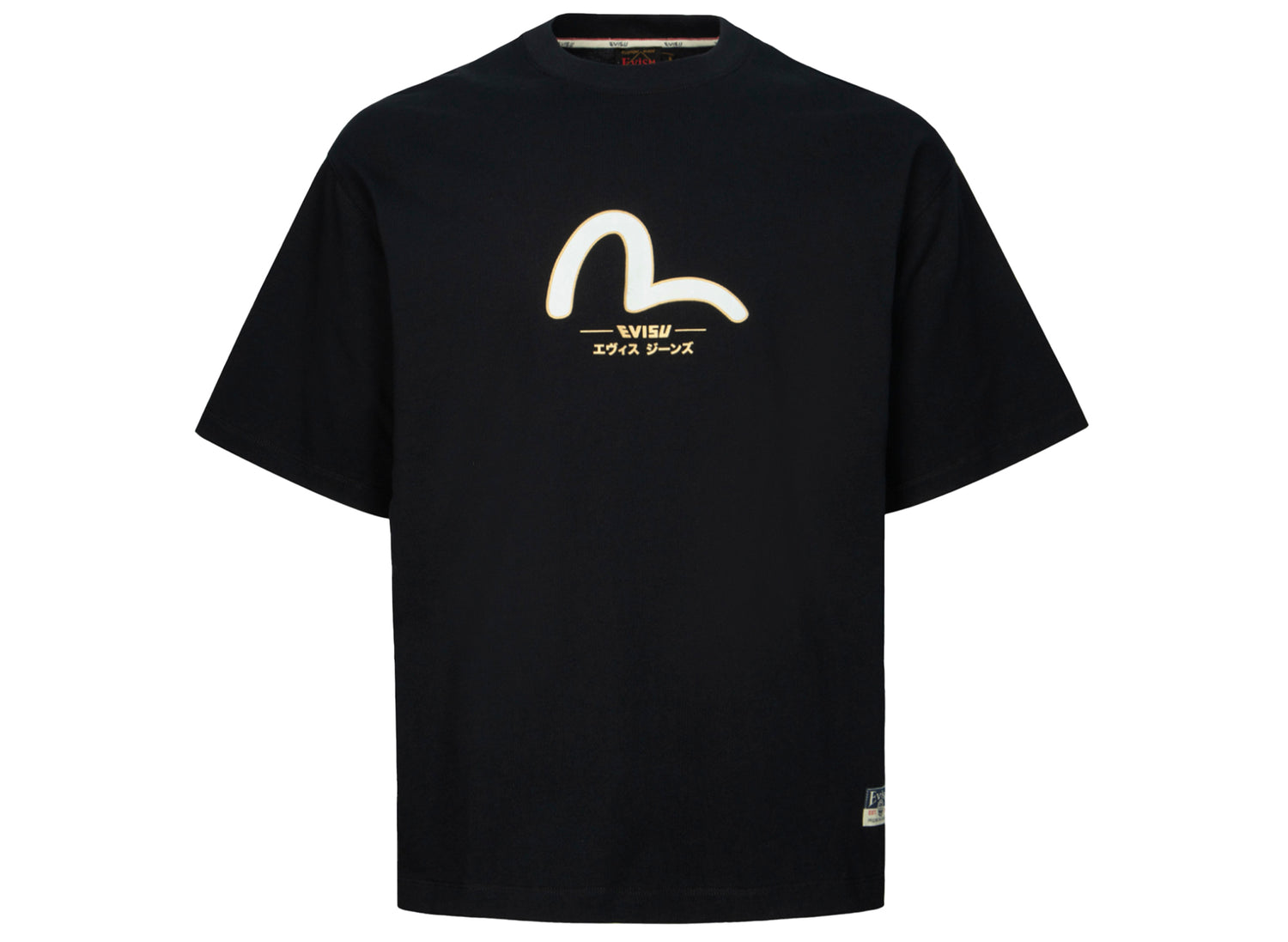 Evisu Daicock and Gold Kamon Print Relax Fit T-Shirt in Black