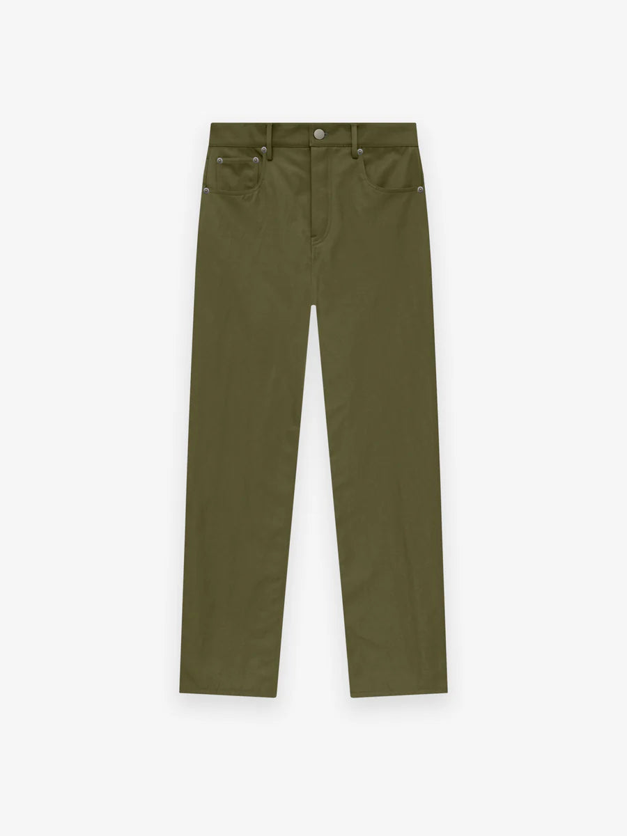 Fear of God Essentials Textured Nylon 5-Pocket Pants in Military - Damaged