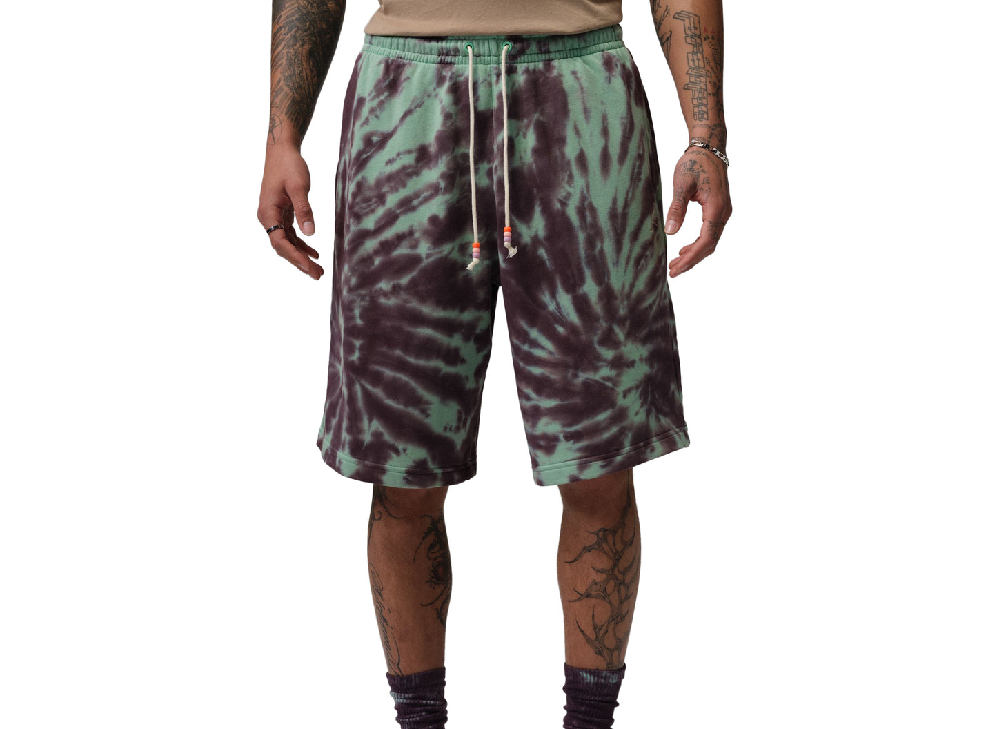Jordan Brooklyn Fleece Tie-Dye Festival Short in Green Glow — view 2