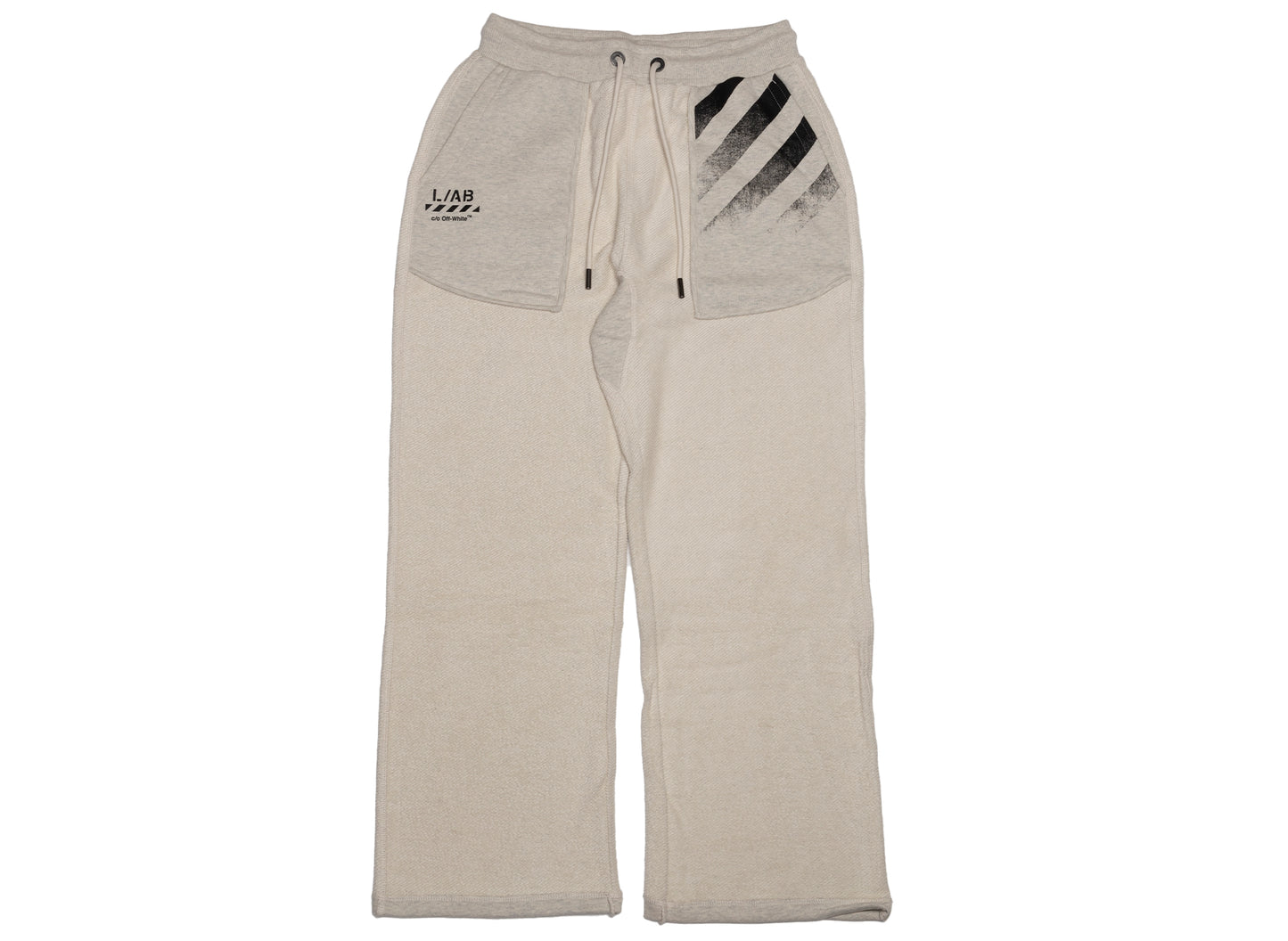 L/AB c/o Off-White Reverse Fleece Sweatpants in Oatmeal Heather, men's fleece sweatpants