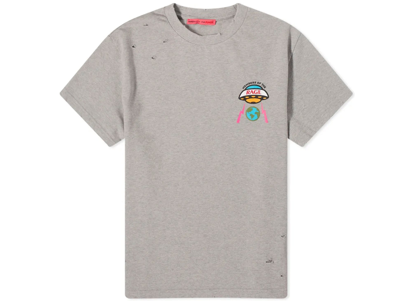 Members Of The Rage Distressed Small Logo T-Shirt in Heather Grey
