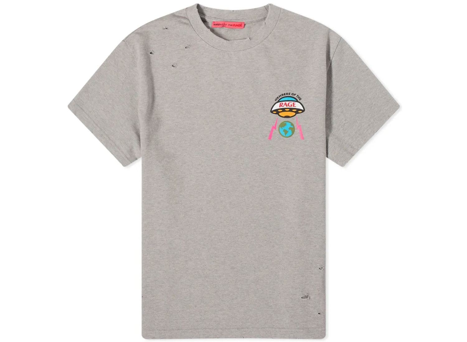 Members Of The Rage Distressed Small Logo T-Shirt in Heather Grey